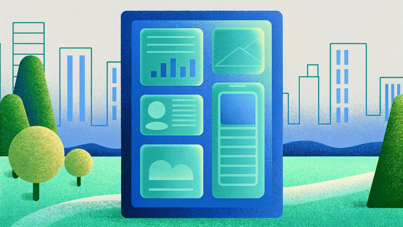 A sleek, futuristic UX dashboard with glowing AI overlays, chat bubbles, and dynamic conversion graphs, illuminated by a neon blue palette, with subtle icons of ChatGPT and Perplexity floating around the interface. The background shows a stylized cityscape at dusk, hinting at the digital age of 2025.