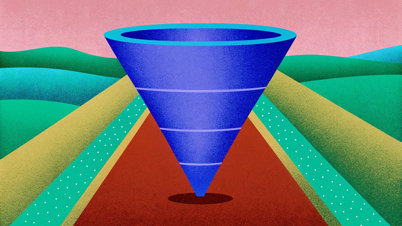 Comparison of a traditional marketing funnel with a collapsed, AI-driven funnel.