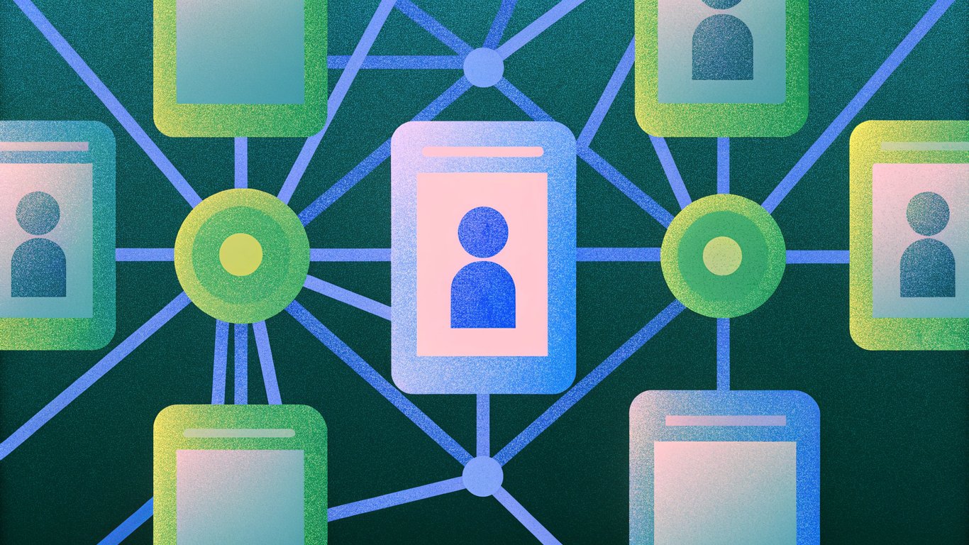 Illustration of a network diagram showing various factors like authority, structure, and trust feeding into an AI system.