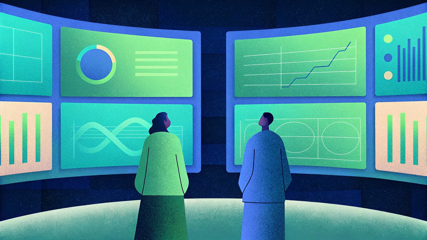 A futuristic command center brimming with holographic screens displaying search analytics, swirling data streams, and AI neural networks, all illuminated in electric blue against a sleek, dark backdrop, symbolizing the power of data-driven marketing in 2026.