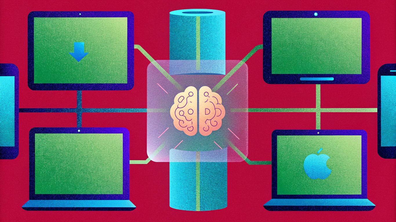 AI brain connected to multiple digital devices and platforms, representing omnipresent search.